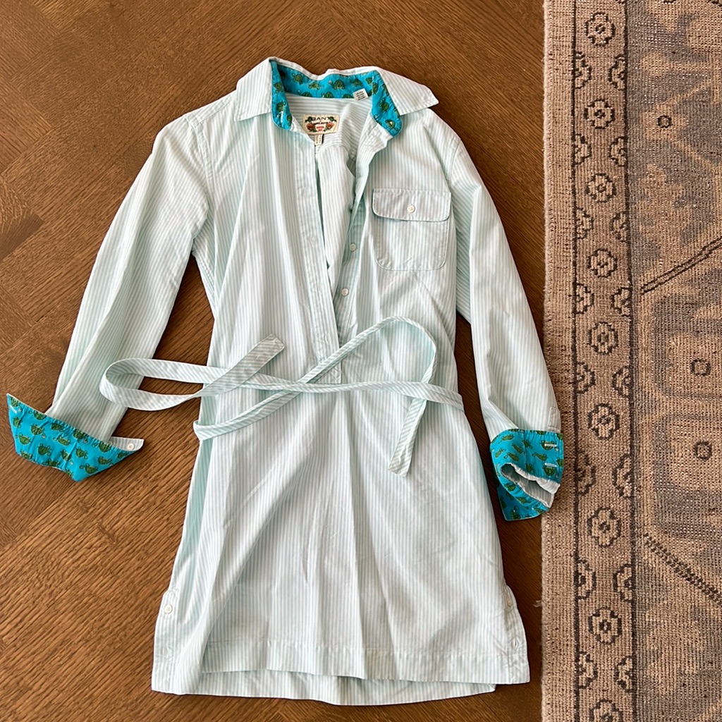 Gant By Michael Bastian Green Striped Shirt Dress. Size 4.